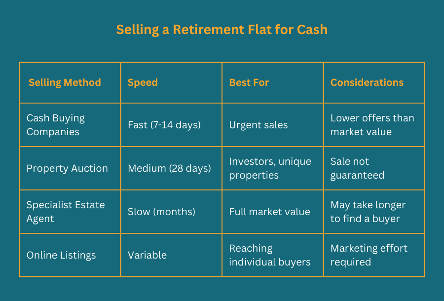 Selling a retirement flat for cash comparison table